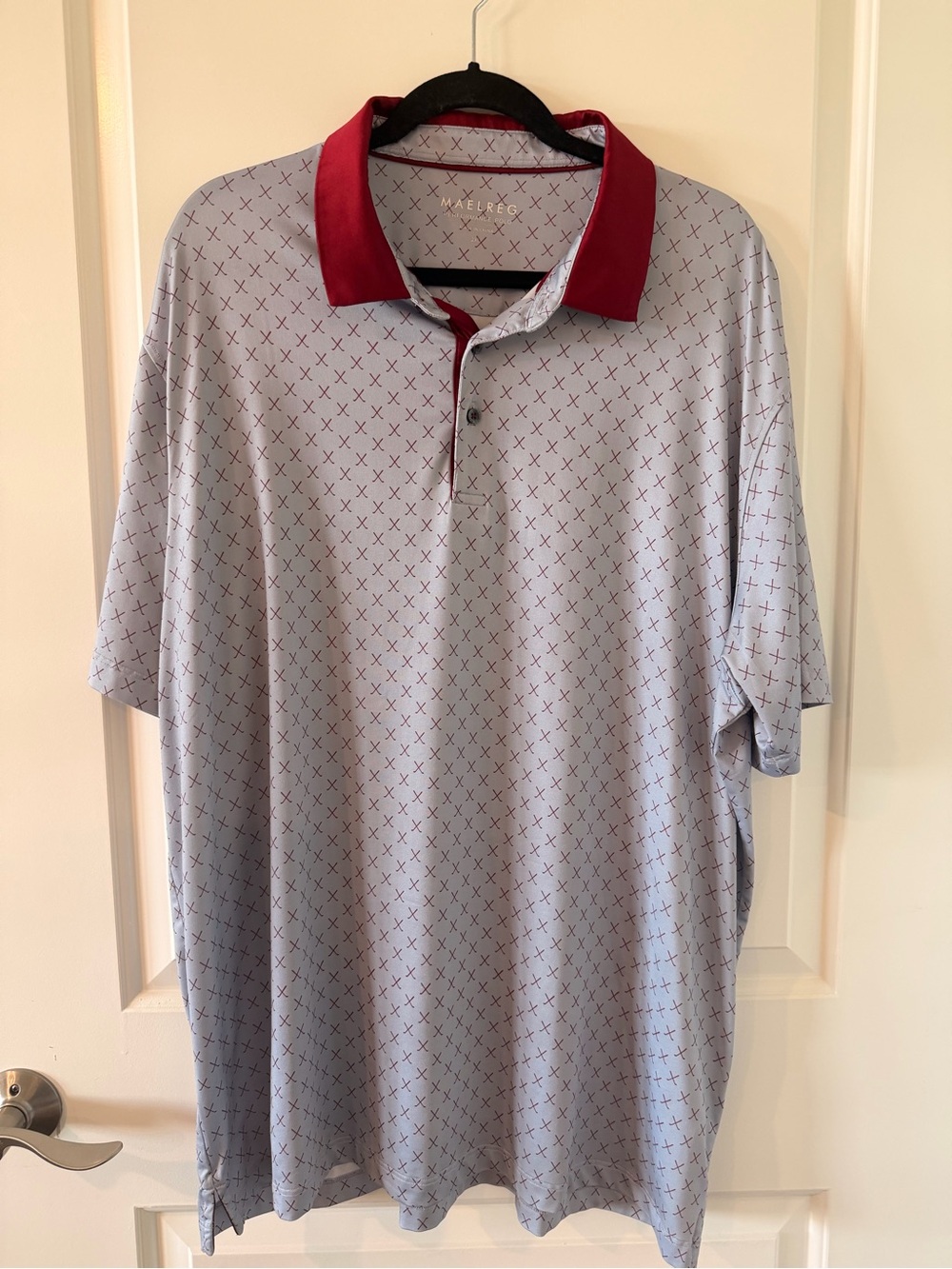MAELREG Men’s 2XL Performance Golf Polo Red Crossed Golf Club Print